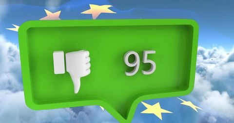 Social Media Dislike Reaction with EU Flag in Background