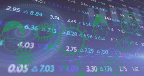 Pandemic Impact on Financial Markets Visualization with Virus and Mask Icons