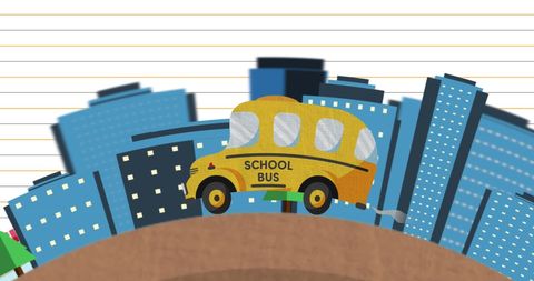 Playful School Bus Journey Through City on Notebook - Download Free Stock Images Pikwizard.com
