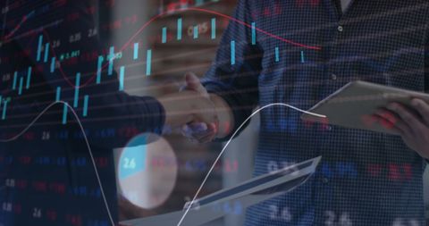 Financial Data Overlaid on Business Handshake Digitally - Download Free Stock Images Pikwizard.com