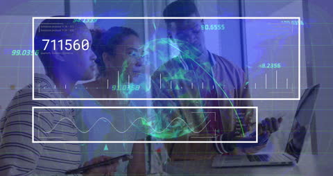 Team Collaborating on Futuristic Business Data Analysis