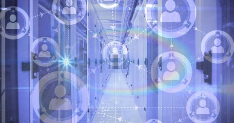 Connected Network Icons in Modern Server Room - Download Free Stock Images Pikwizard.com