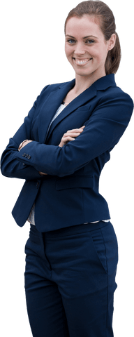 Confident Transparent Businesswoman Smiling with Arms Crossed