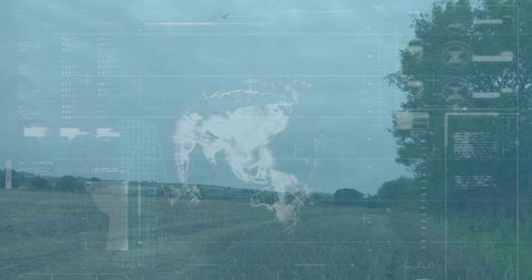 Translucent Digital Globe Projection Over Rural Field