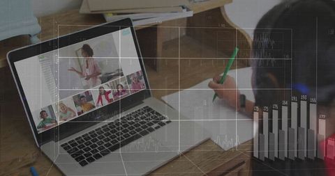 Child engaged in online learning from home classroom with interactive sessions