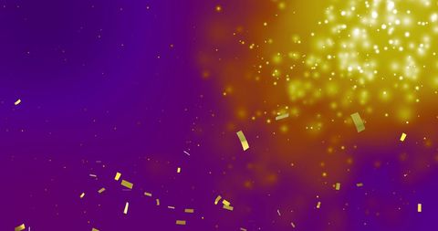 Gold Confetti and Glowing Lights on Purple Background