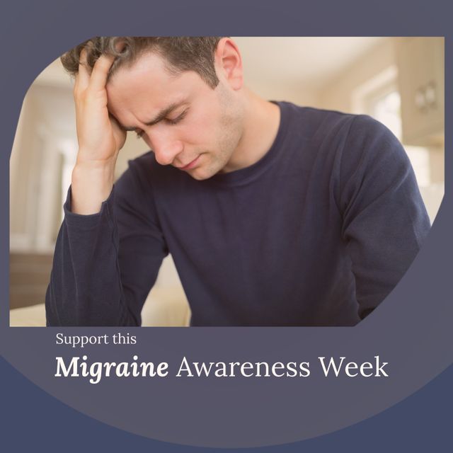 Stressed Man with Migraine Promoting Migraine Awareness Week - Download Free Stock Templates Pikwizard.com