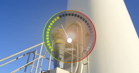 Digital Speedometer Overlay on Wind Turbine Energy Concept