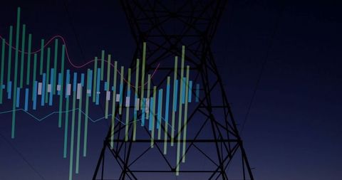Electricity tower with data overlay illustrates futuristic energy concepts