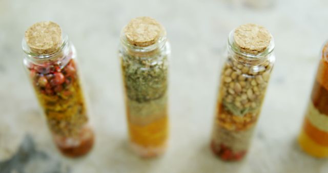 Assorted Herbal Spices in Glass Bottles with Cork Lids - Download Free Stock Images Pikwizard.com