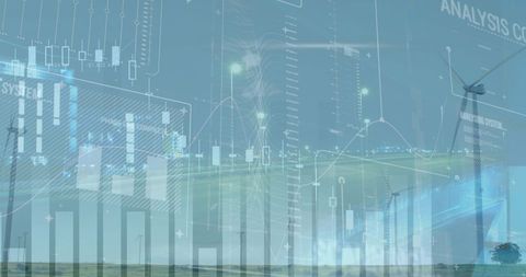 Futuristic Data Visualization Over Wind Turbines - Download Free Stock Images Pikwizard.com