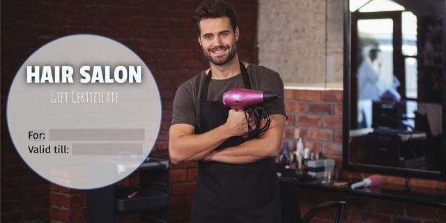 Caucasian Male Hairdresser Posing with Hair Dryer in Modern Salon Setting - Download Free Stock Templates Pikwizard.com