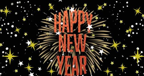 Festive New Year Greeting Text with Fireworks and Stars - Download Free Stock Images Pikwizard.com