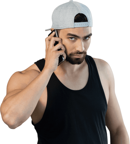 Transparent Background of Athletic Man Using Smartphone