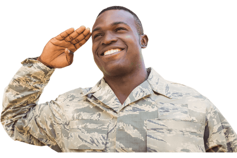 Proud African American Soldier Saluting on Transparent Background