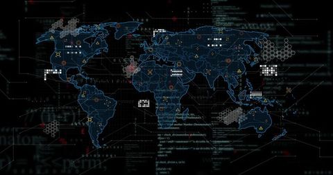 Futuristic Digital World Map Dashboard for Cybersecurity