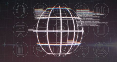 Futuristic rotating holographic sphere with technology icons