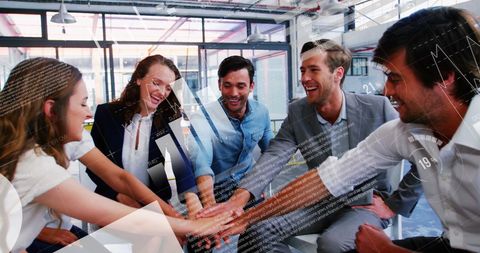 Diverse Business Team Collaboration with Financial Data Overlay