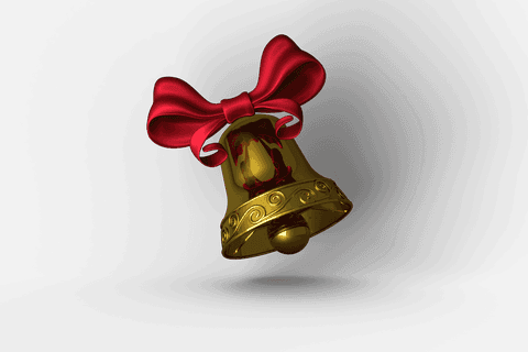 Golden christmas bell with red silk ribbon transparent design