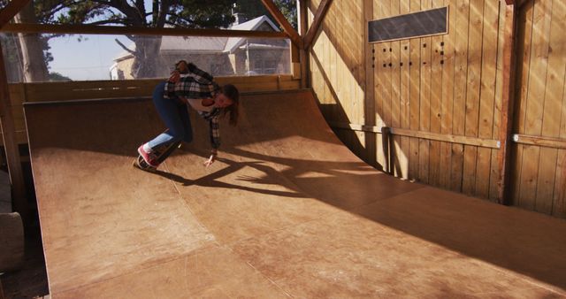 Young Woman Skating in Indoor Skateboarding Ramp - Download Free Stock Images Pikwizard.com