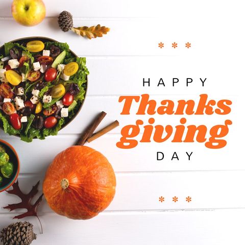 Thanksgiving Day Greeting with Festive Autumn Food