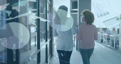 Business People Walking with Financial Data Animation Overlay