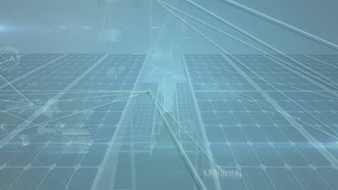 Network Connections Over Solar Panels and Wind Turbines Animation