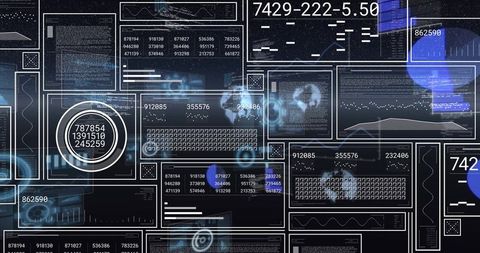 Futuristic Data Dashboard Displaying Holographic Analytics, Circular Gauge, Global Matrix