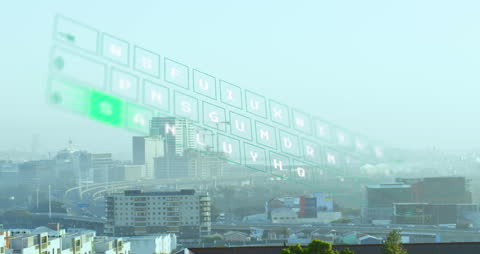 Futuristic Digital Interface Over Cityscape Concept