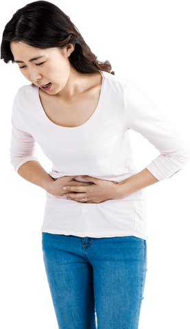 Young Woman with Stomach Pain on Transparent Background - Download Free Stock Videos Pikwizard.com