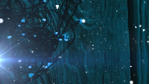 Twinkling Christmas Lights on Rustic Wooden Surface