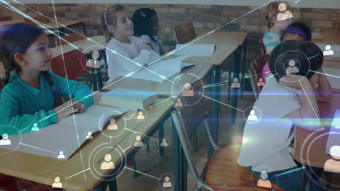 Children in Classroom with Virtual Network Overlay