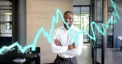 Confident Businessman in Office Analyzing Data Visuals