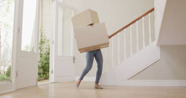 Person Struggling to Carry Boxes in Entryway - Download Free Stock Images Pikwizard.com