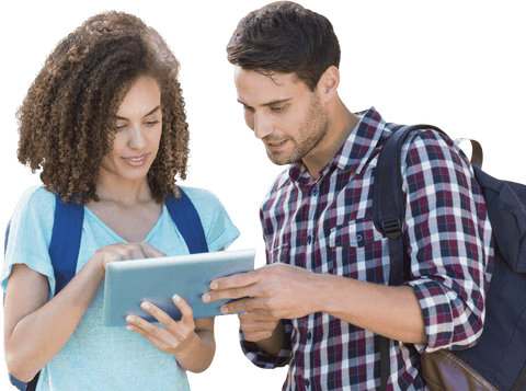 Couple Engaging with Technology on Transparent Background - Download Free Stock Videos Pikwizard.com