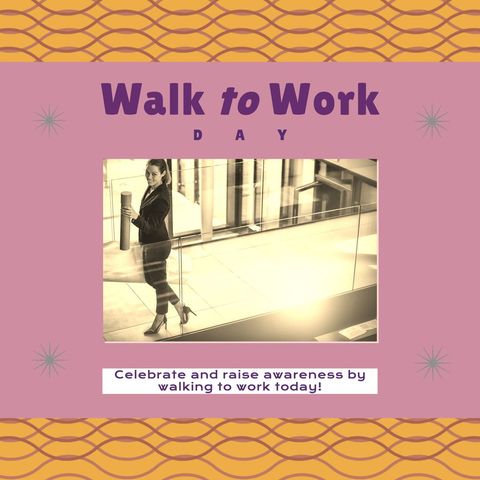 Walk to work day promotion with businesswoman in office