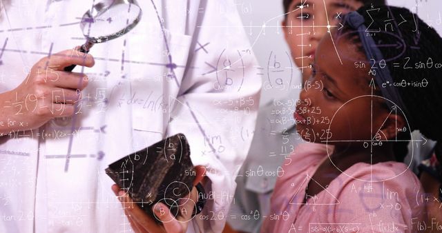 Young Girl Curiously Watching Scientific Experiment with Equations Overlay - Download Free Stock Images Pikwizard.com