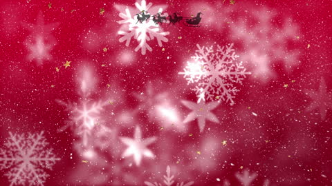 Festive Snowfall with Santa Sleigh on Red Background