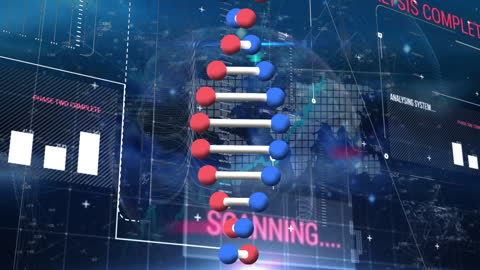 Futuristic Digital Analysis with DNA Helix and Covid Grid