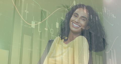 Smiling Businesswoman With Digital Financial Analytics Interface