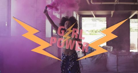 Girl Power Theme with Woman Holding Colorful Smoke Flare