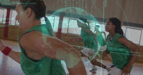 Athletes Sprinting with Digital Innovation Overlay