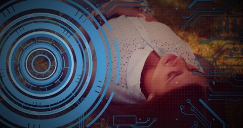 Digital Interface Over Woman Lying in Park: Conceptual Visualization - Download Free Stock Images Pikwizard.com