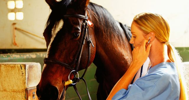 Veterinarian Examining Horse with Stethoscope in Stable - Download Free Stock Images Pikwizard.com