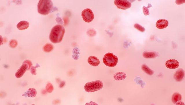 Microscopic view of red blood cells and platelets in plasma