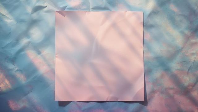 Square Pink Paper on Crumpled Pastel Abstract Background