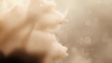 Drifting Beige Plume Moving Across Frame with Floating Dust Particles and Soft Bokeh