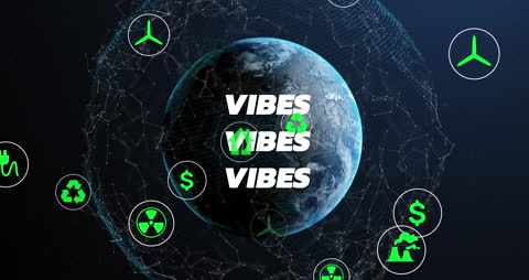 Earth Surrounded by Digital Network of Eco-friendly Icons