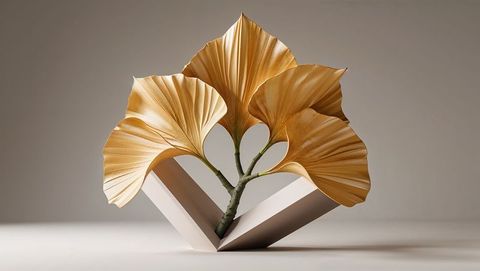 Elegant golden ginkgo-inspired leaves sculpture as modern home decor