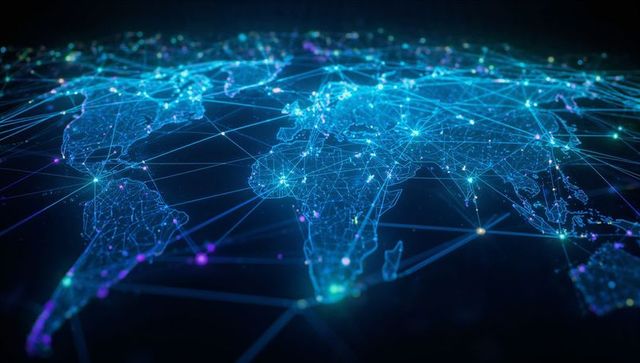 Futuristic global digital map with luminescent connections